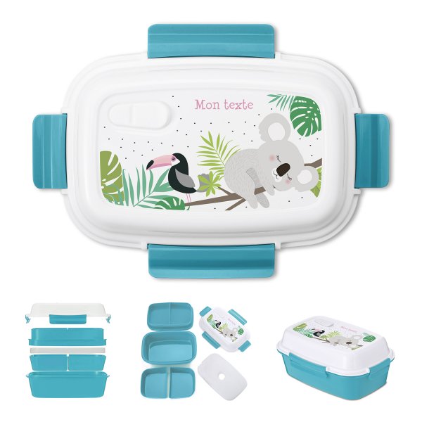 Lunch box - bento - boite à repas personnalisable pour enfants motif koala couleur bleu