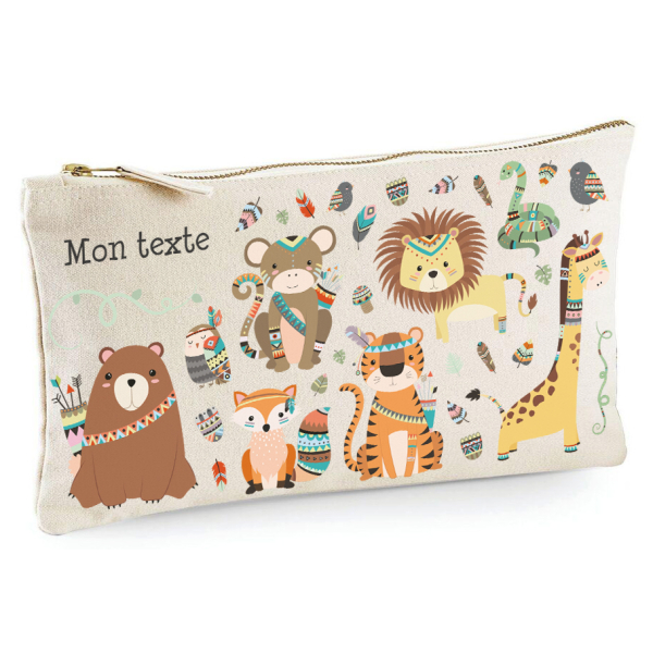 Trousse 20x11 cm - Animaux de la jungle Indiens