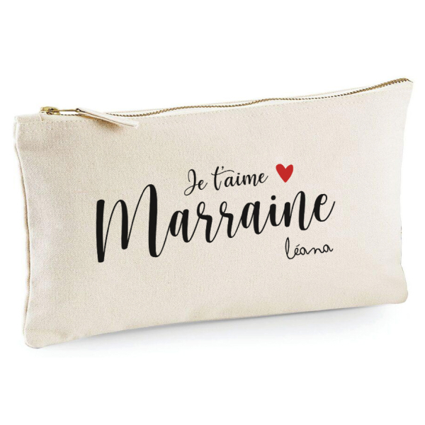 Trousse 20x11 cm - Je t'aime Marraine avec Prénom